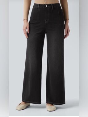 Halara Denim Black Wide Leg High Waist